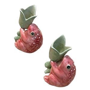 Vintage Pair of‎ Fitz and Floyd Frog Candle Holders, Pink Multi